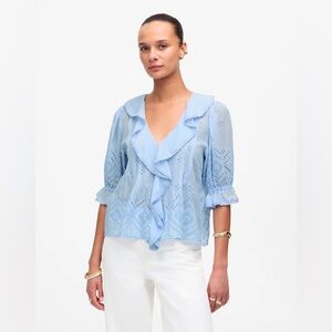 Madewell Ruffled Puff-Sleeve Top in Light Blue